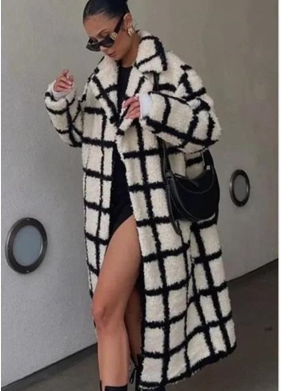 EILLY BAZAR ✨ Cream & Black Plaid Teddy Long Coat 3XL NWOT